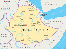 Ethiopia map with capital Addis Ababa
