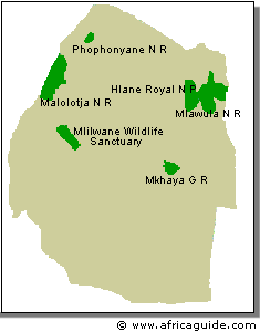 Swaziland Game Parks Nature Reserves Map